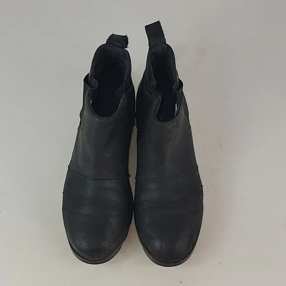 Sorel Emelie Chelsea Black Leather Women's Ankle Boots